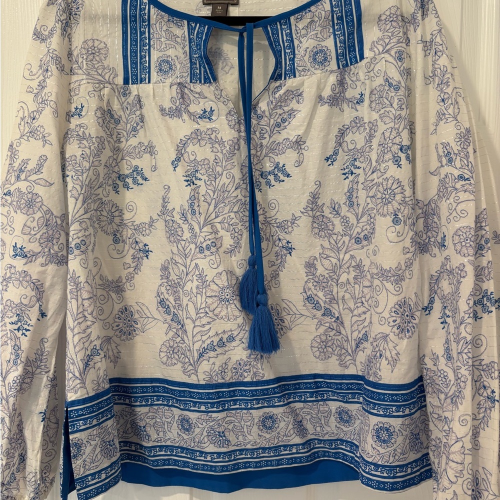 Point Sur Blue & White Floral Women's Top - size M